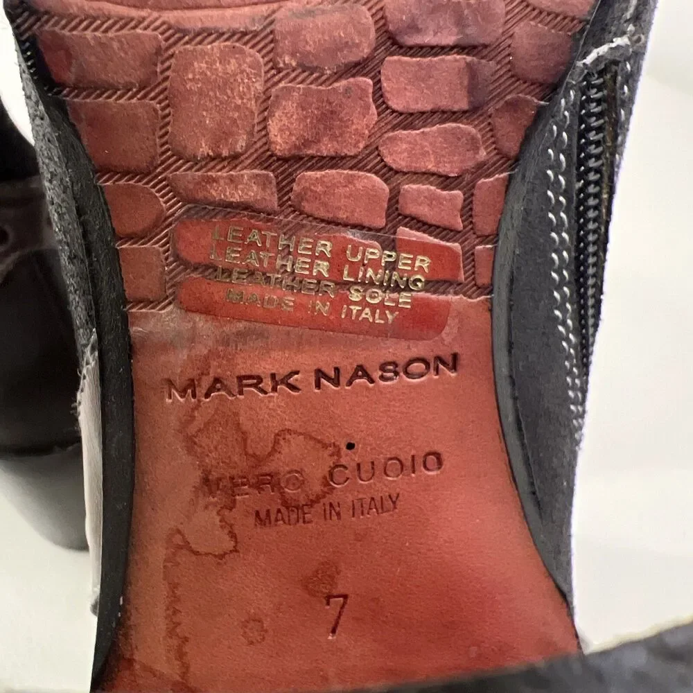 Mark Nason Women’s Black 7 Narrow Rivet Western-Style Boots Chunky Heel, Zip Up